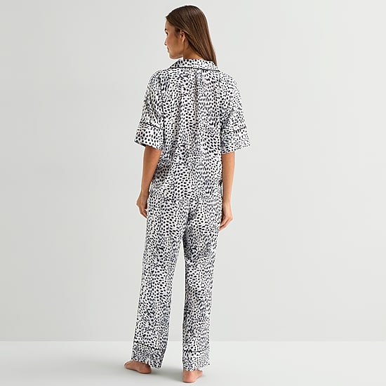 Ambrielle Womens Satin Short Sleeve 2-pc. Pajama Set