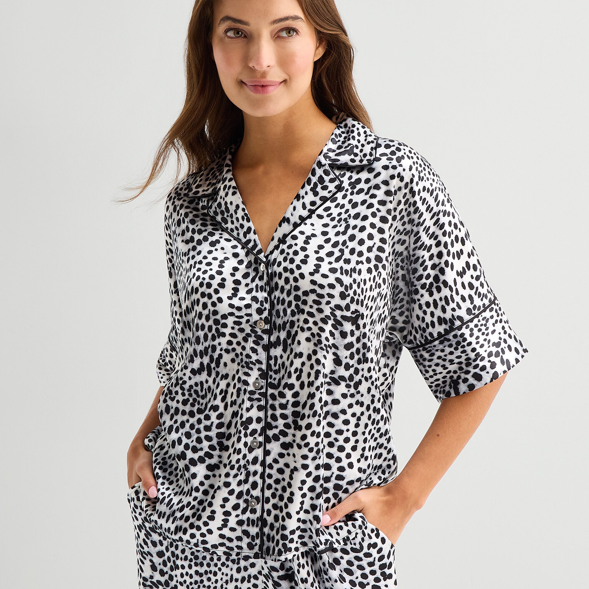 Ambrielle Womens Satin Short Sleeve 2-pc. Pajama Set