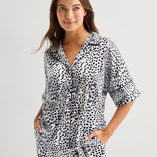 Ambrielle Womens Satin Short Sleeve 2-pc. Pajama Set