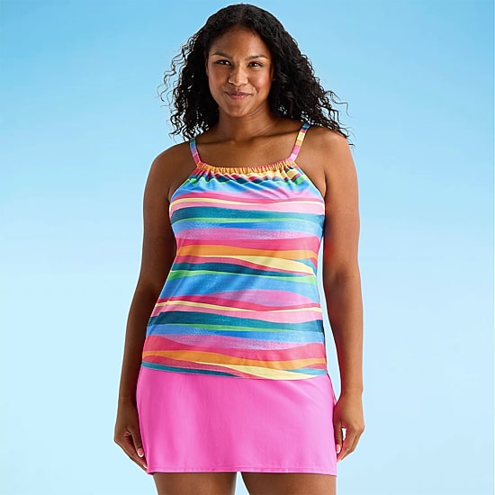 Sonnet Shores Womens Striped Plus Tankini Swimsuit Top