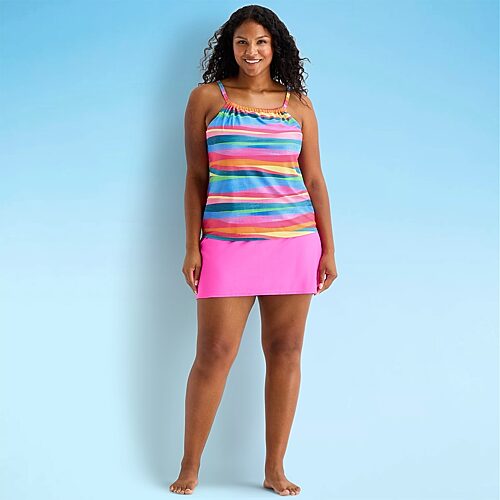 Sonnet Shores Womens Striped Plus Tankini Swimsuit Top In Multi
