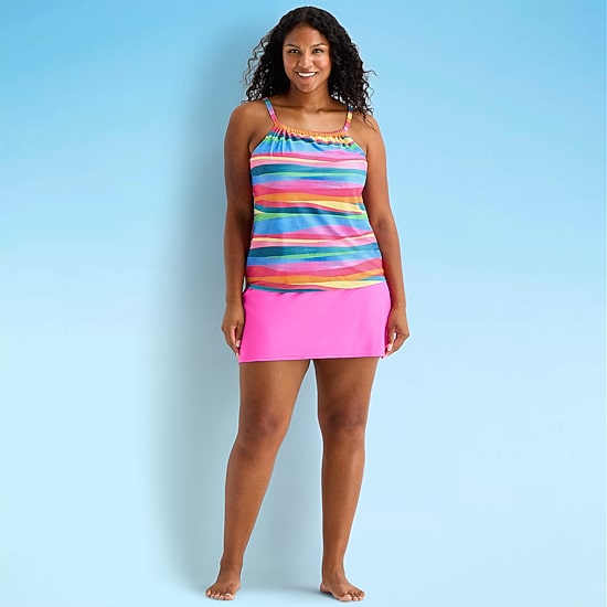 Sonnet Shores Womens Striped Plus Tankini Swimsuit Top