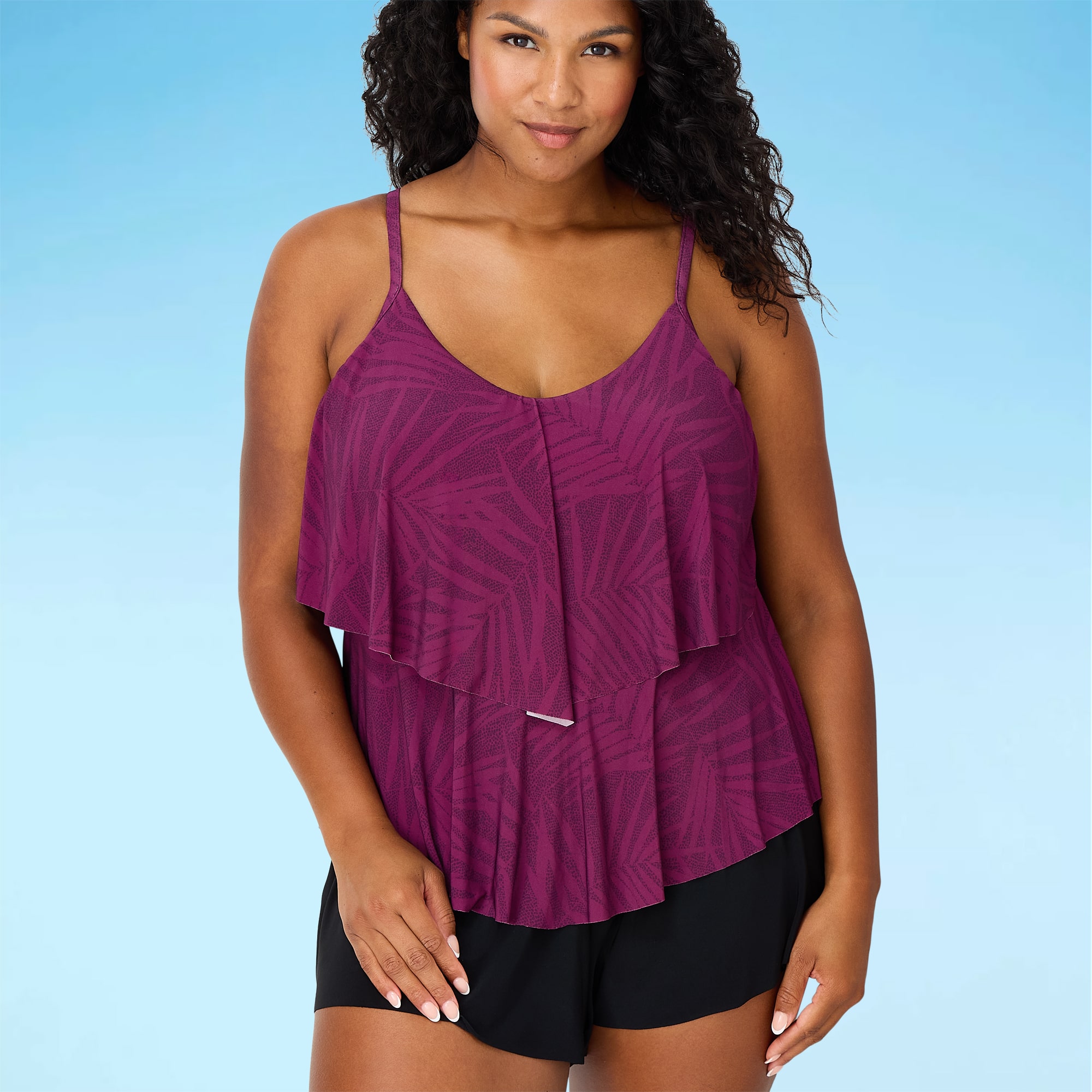 Trimshaper Womens Leaf Plus Tankini Swimsuit Top