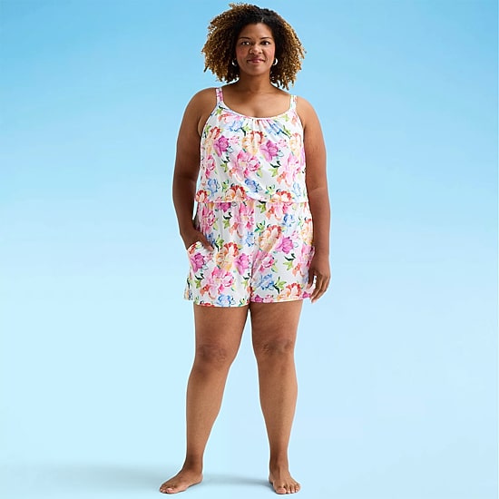 Sonnet Shores Womens Floral Plus Swim Romper