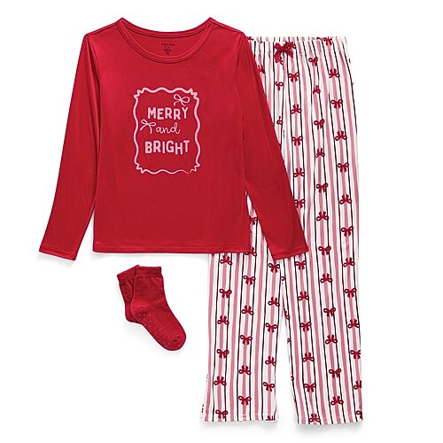 Jaclyn Big Kid Girls Crew Neck Long Sleeve 3-pc. Pajama Set In Red
