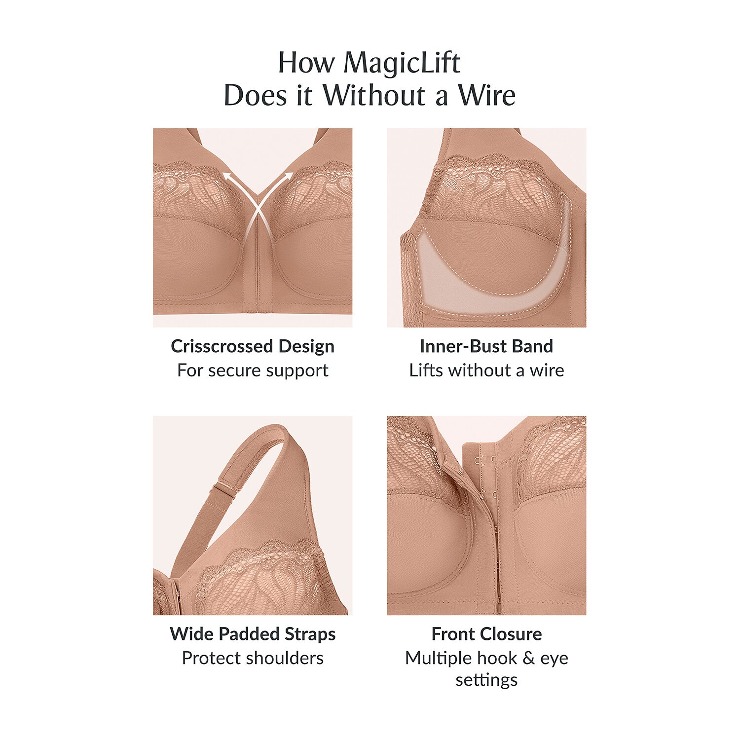 Glamorise MagicLift® Natural Shape Front-Closure Wirefree Bra-1210