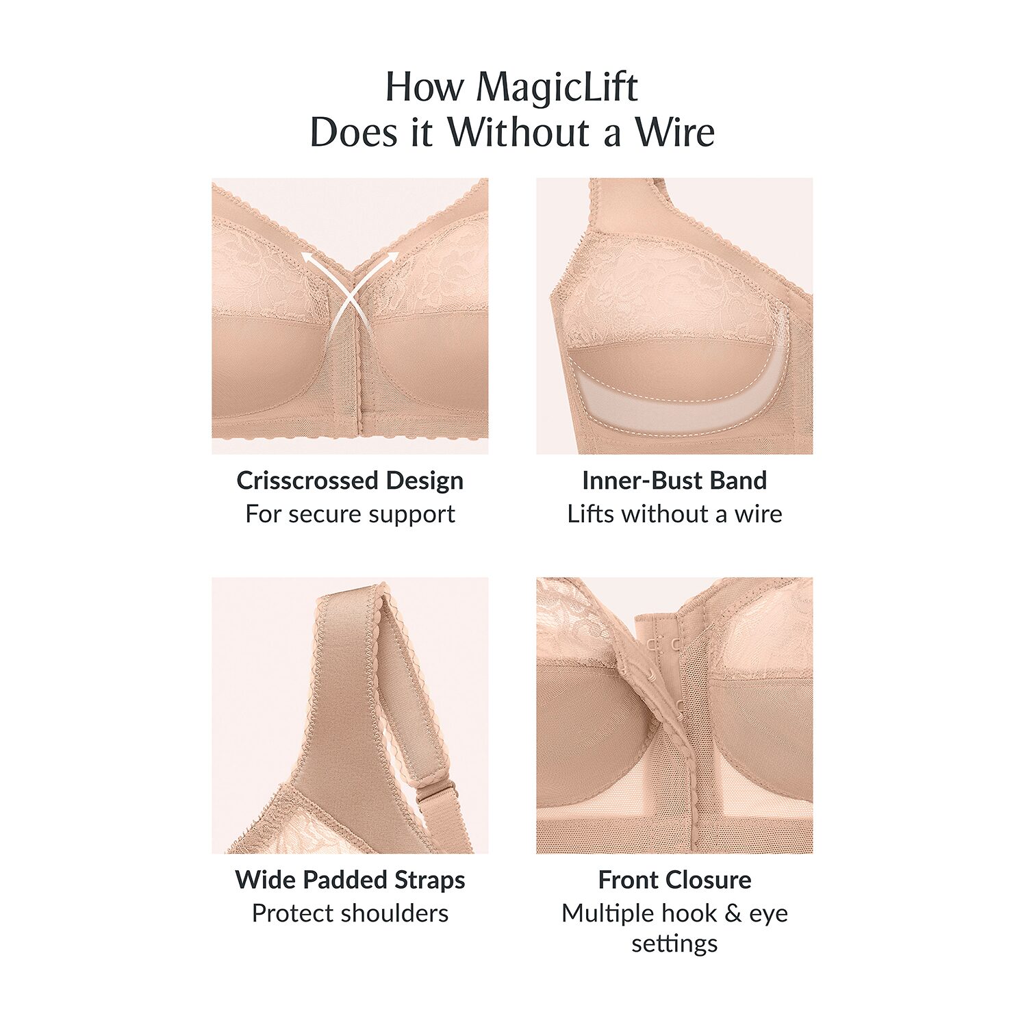 Glamorise MagicLift® Front-Closure Support Wirefree Bra-1200