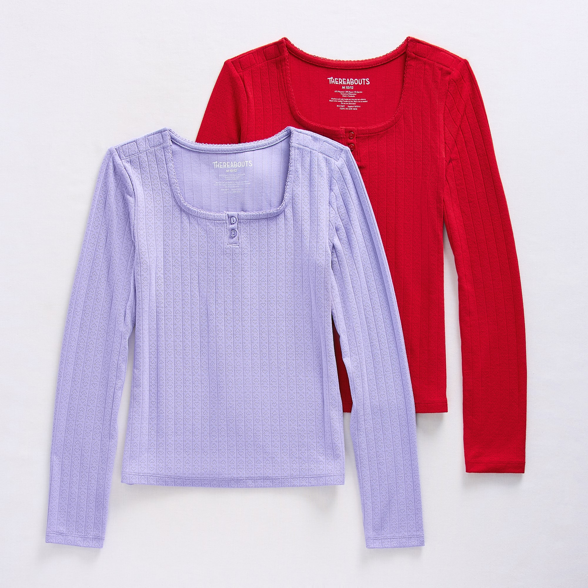 Thereabouts Little & Big Kid Girls Easy-on + Easy-off Square Neck Long Sleeve Adaptive 2 Pack T-Shirt