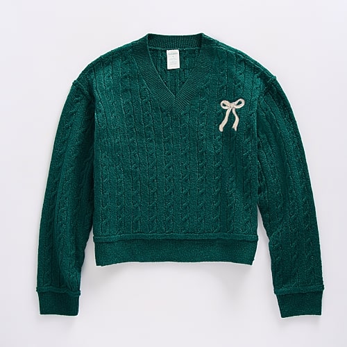 Thereabouts Little & Big Kid Girls V Neck Long Sleeve Pullover Sweater In Green