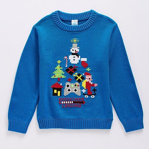 Thereabouts Kids' Little Boys Crew Neck Long Sleeve Pullover Sweater In Blue