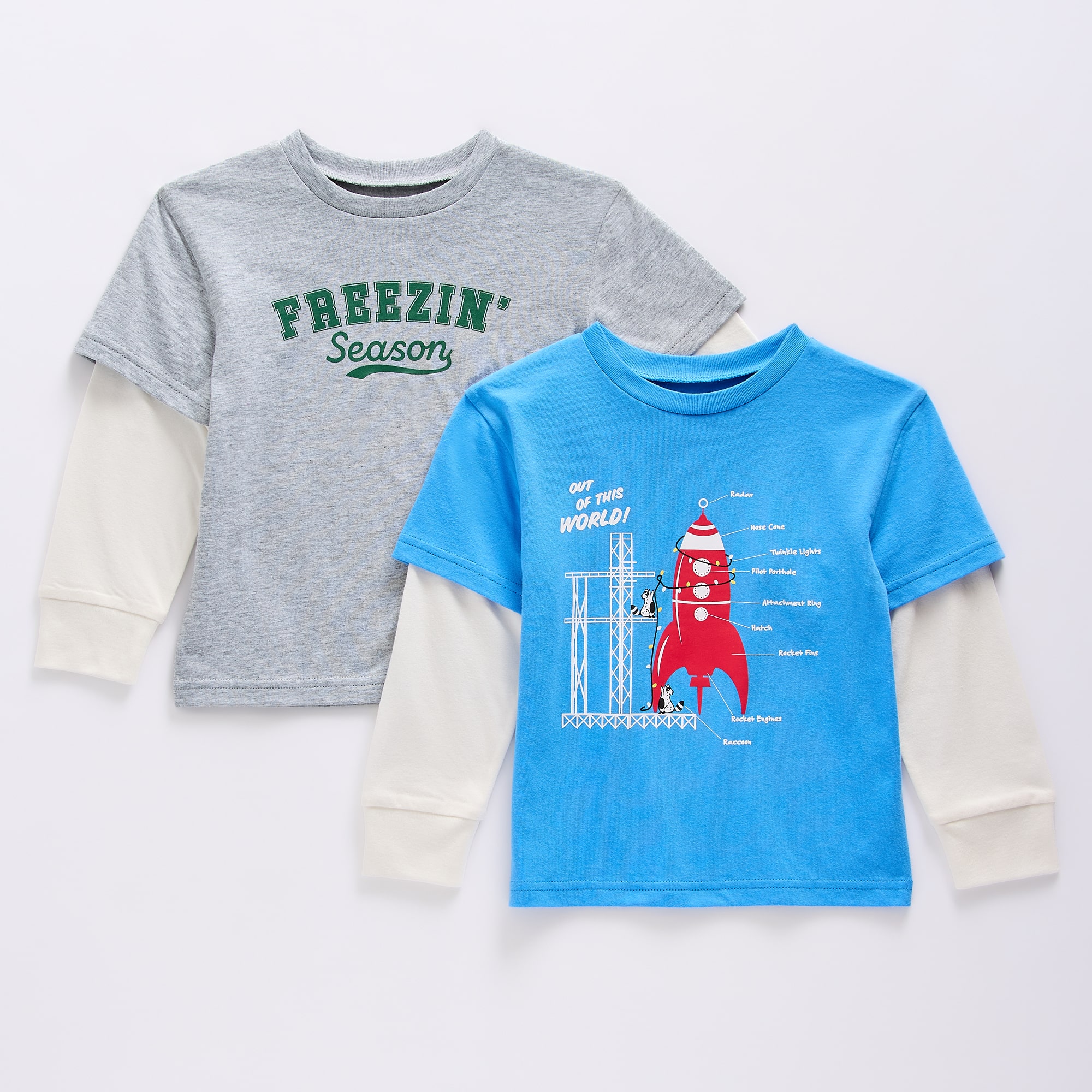 Okie Dokie Toddler & Little Boys Round Neck Long Sleeve Classic Fit 2-pc. Graphic T-Shirt