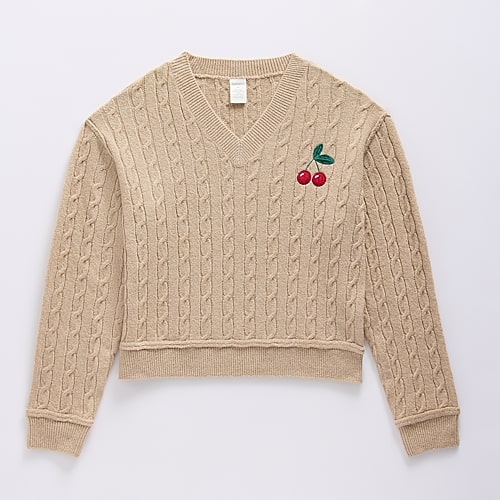 Thereabouts Little & Big Kid Girls V Neck Long Sleeve Pullover Sweater In Beige