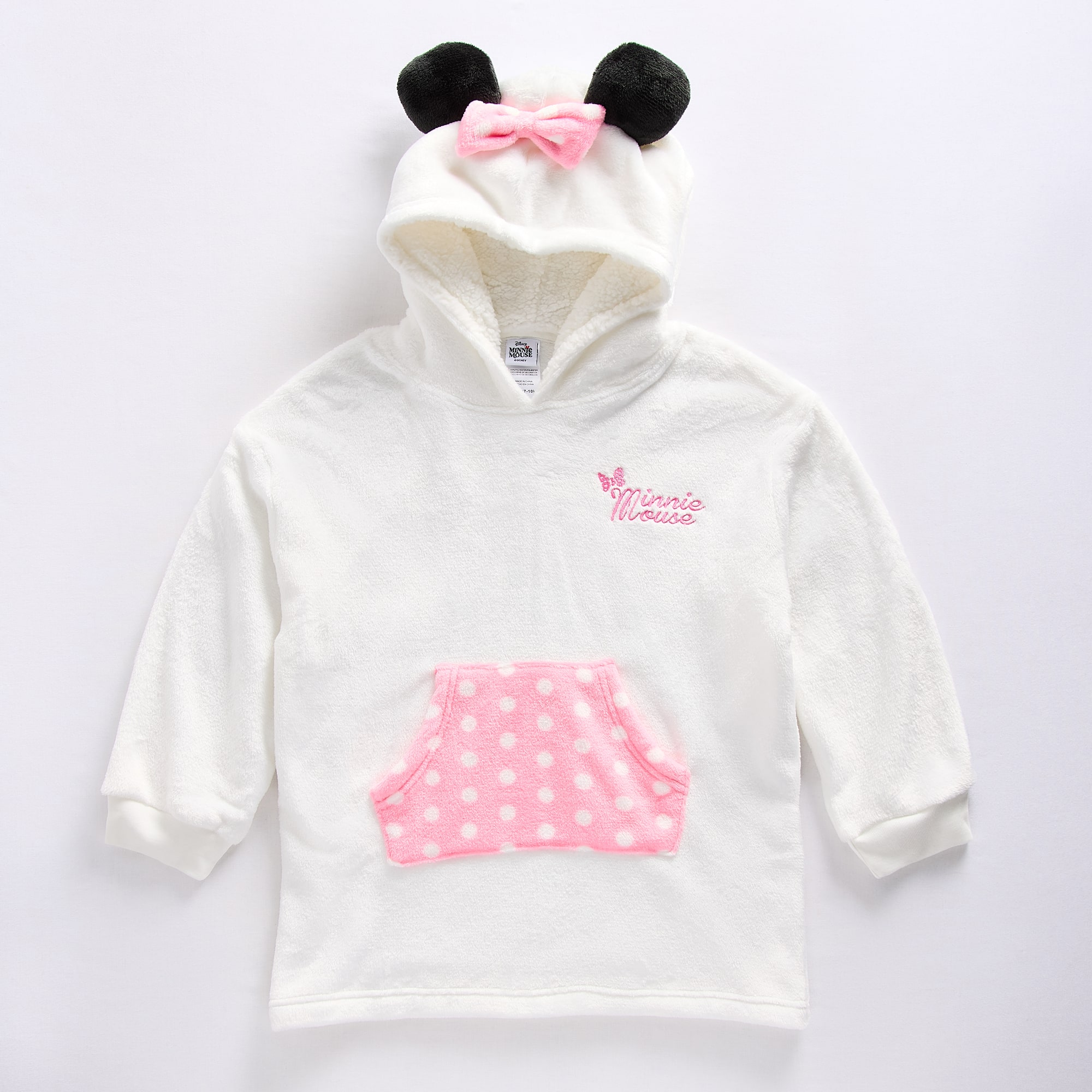 Disney Collection Girls Long Sleeve Embroidered Minnie Mouse Fleece Hoodie