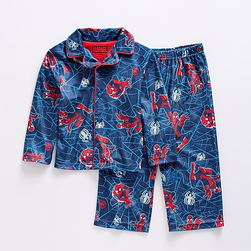 Disney Collection Toddler Boys Marvel Spiderman Velour Long Sleeve 2-pc. Pajama Set, 4t, Blue