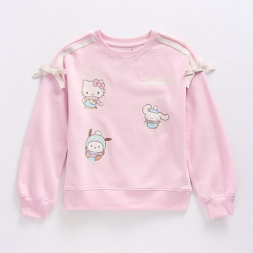 Little & Big Kid Girls Crew Neck Fleece Long Sleeve Hello Kitty Cinnamoroll Sweatshirt, Small (7-8), Pink