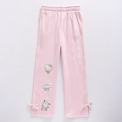 Little & Big Kid Girls Straight Regular Fit Hello Kitty Cinnamoroll Fleece Pull-On Pant, Small (7-8), Pink