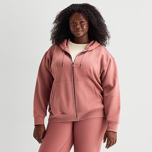 Xersion Womens Long Sleeve Fleece Zipper Active Plus Hoodie In Red