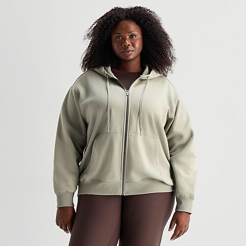 Xersion Womens Long Sleeve Fleece Zipper Active Plus Hoodie In Gray