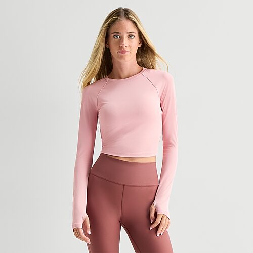 Xersion Womens Crew Neck Long Sleeve Active Crop Top In Pink