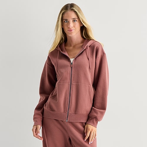Xersion Womens Long Sleeve Fleece Zipper Active Hoodie In Red