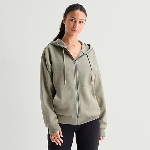 Xersion Womens Long Sleeve Fleece Zipper Active Hoodie In Gray
