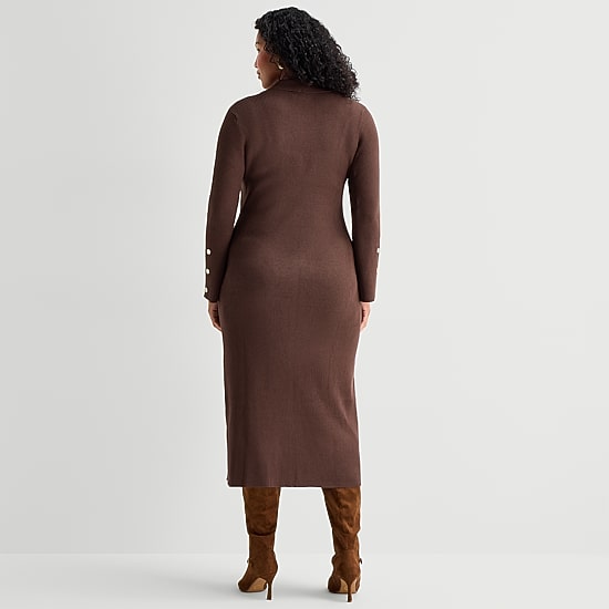 Maia Womens Plus Long Sleeve Midi Sweater Dress