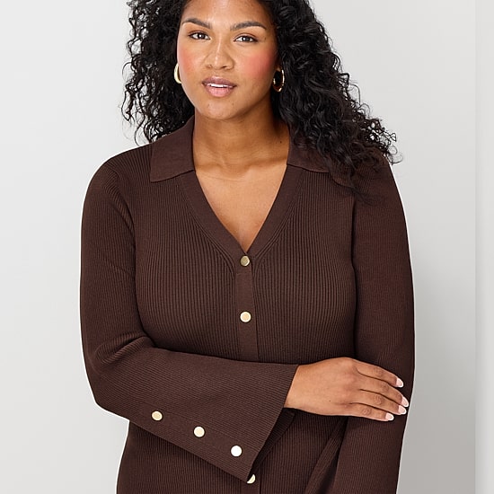 Maia Womens Plus Long Sleeve Midi Sweater Dress