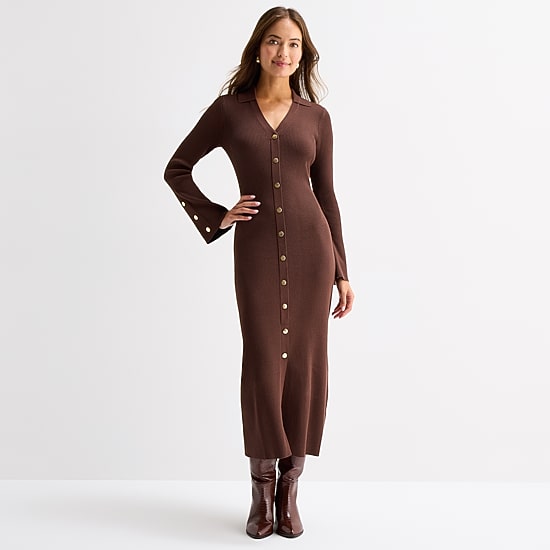 Maia Womens Long Sleeve Midi Sweater Dress