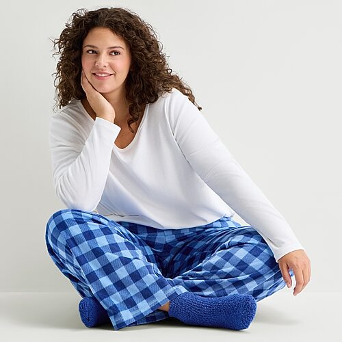 Sleep Chic Womens Fleece 2-pc. Pajama Pants In White