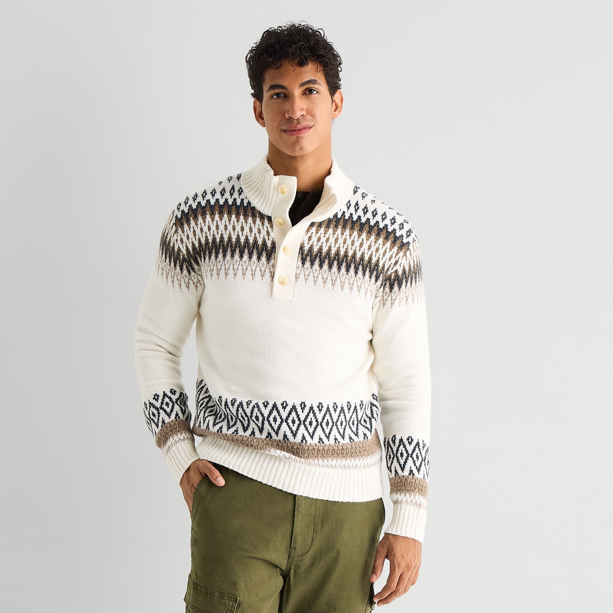 mutual weave Mens Mock Neck Long Sleeve Pullover Sweater