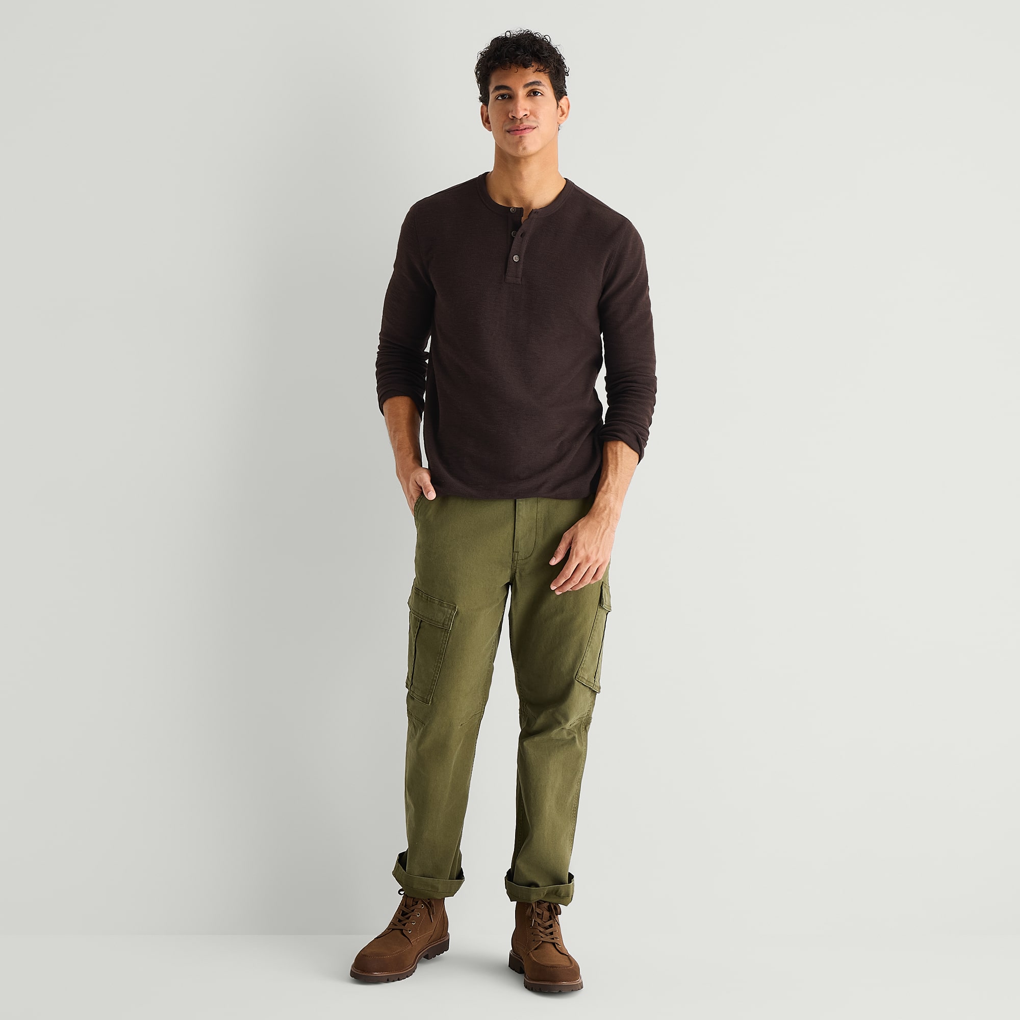 mutual weave Mens Long Sleeve Regular Fit Henley Shirt