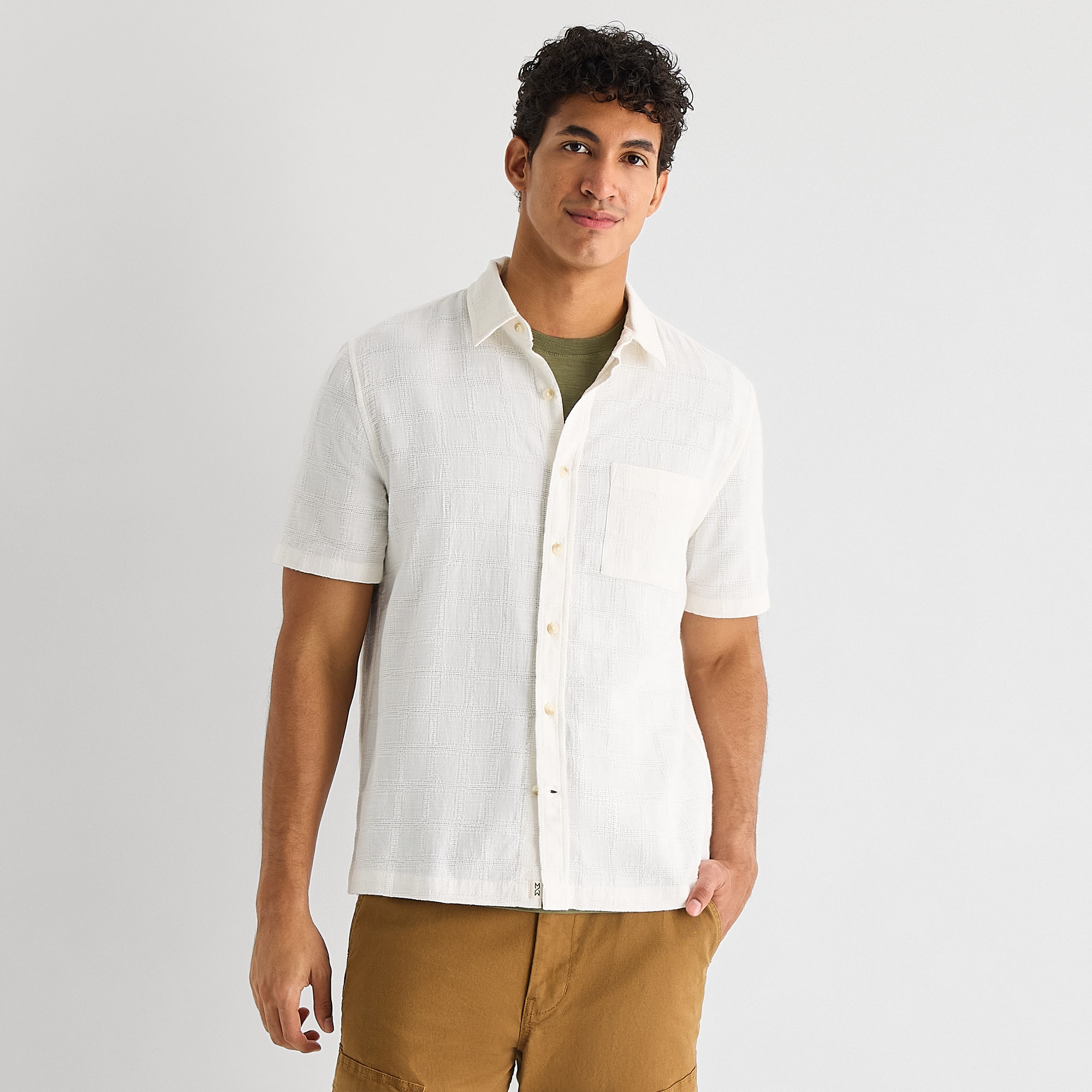 mutual weave Mens Short Sleeve Regular Fit Button-Down Shirt