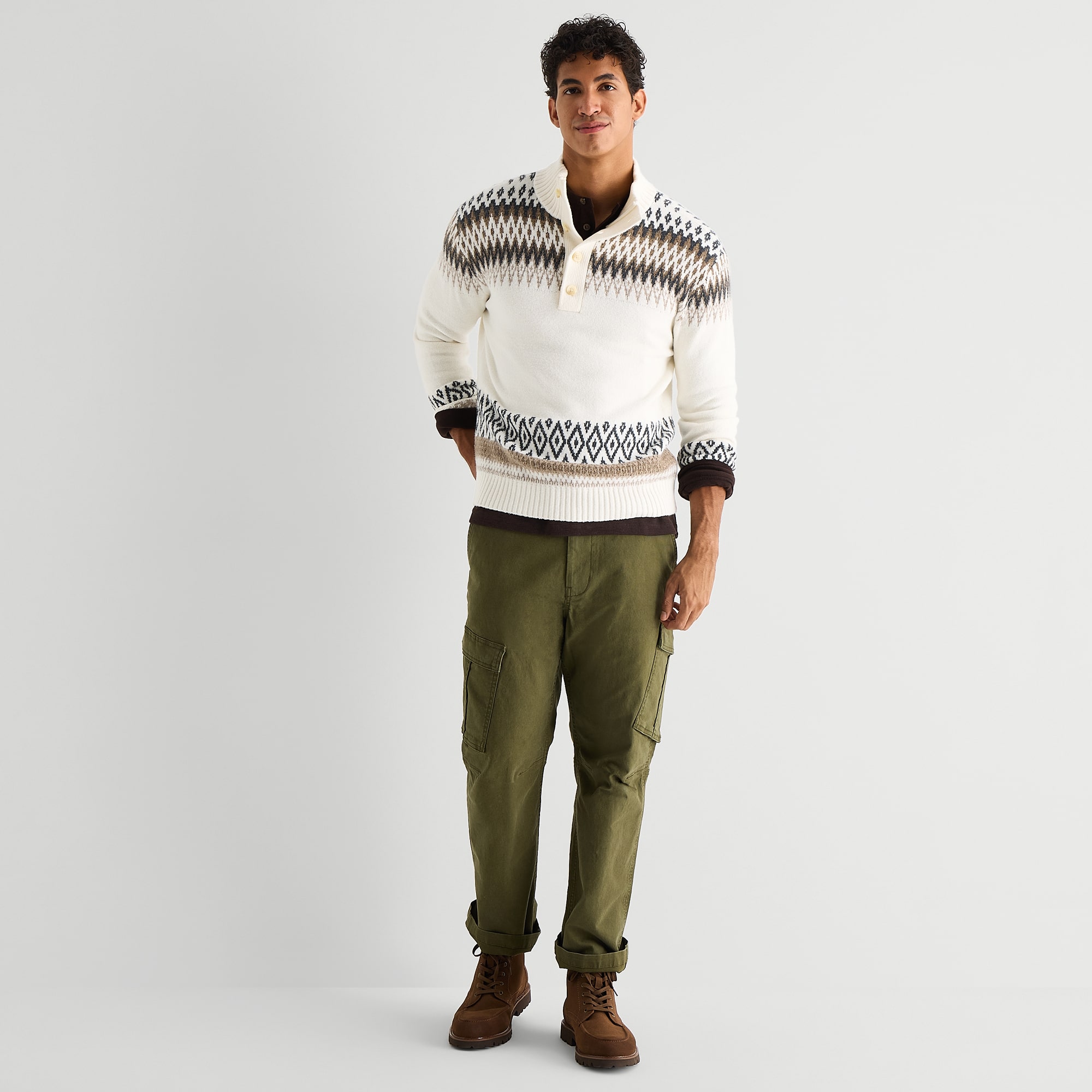 mutual weave Mens Mock Neck Long Sleeve Pullover Sweater