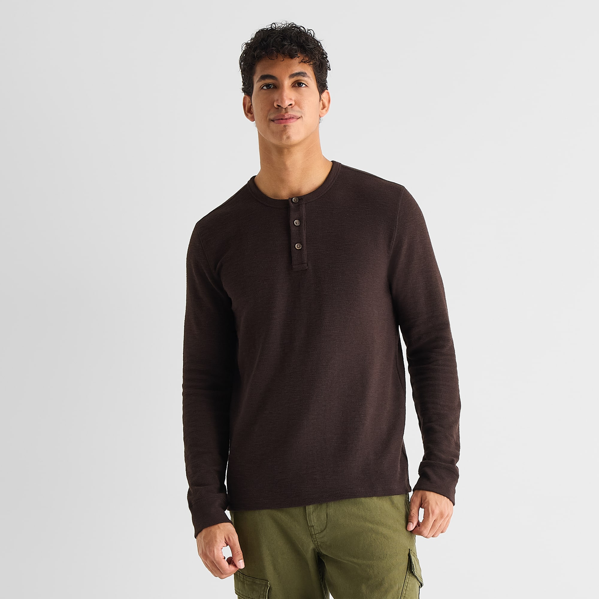mutual weave Mens Long Sleeve Regular Fit Henley Shirt