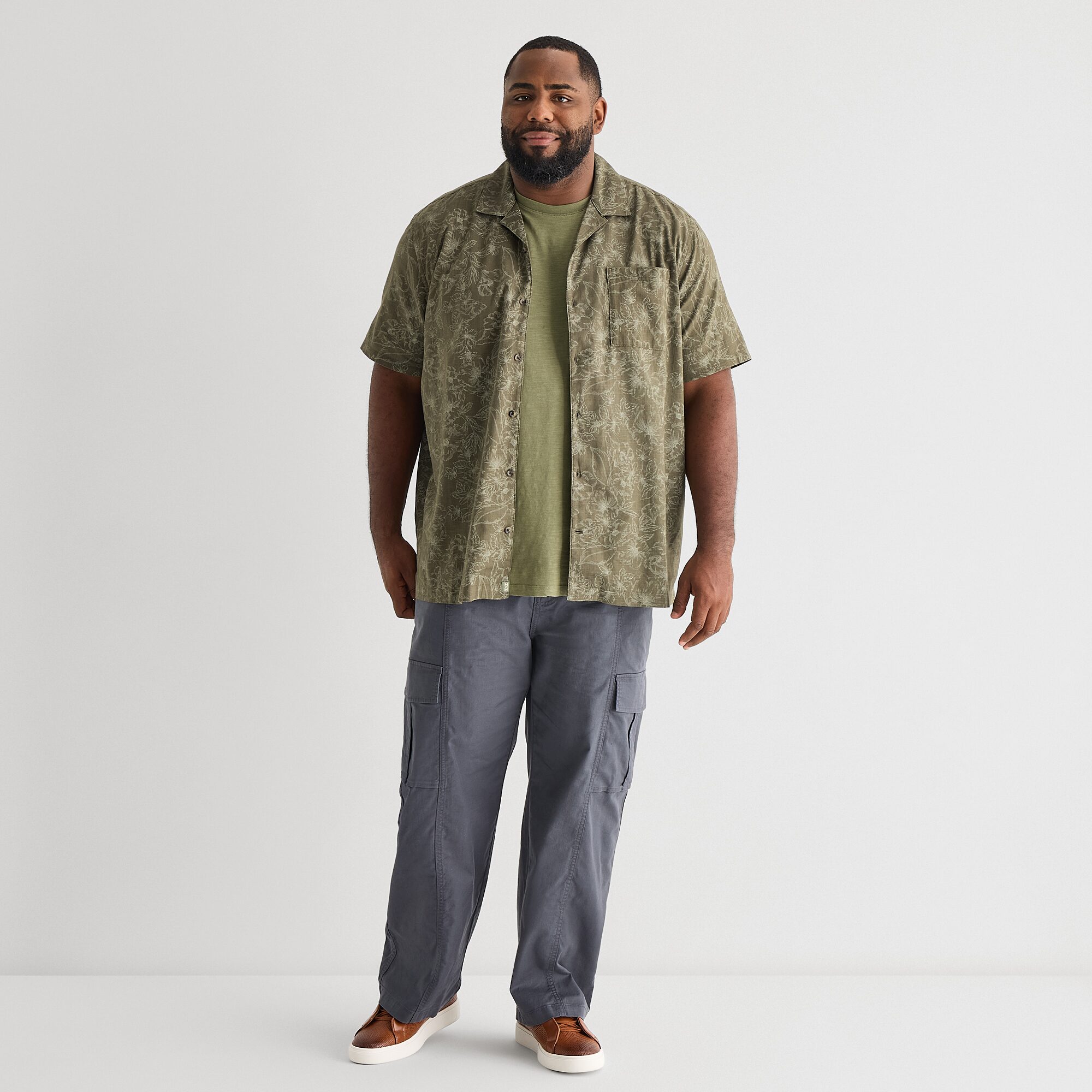 mutual weave Mens Short Sleeve Boxy Fit Big and Tall Button-Down Shirt