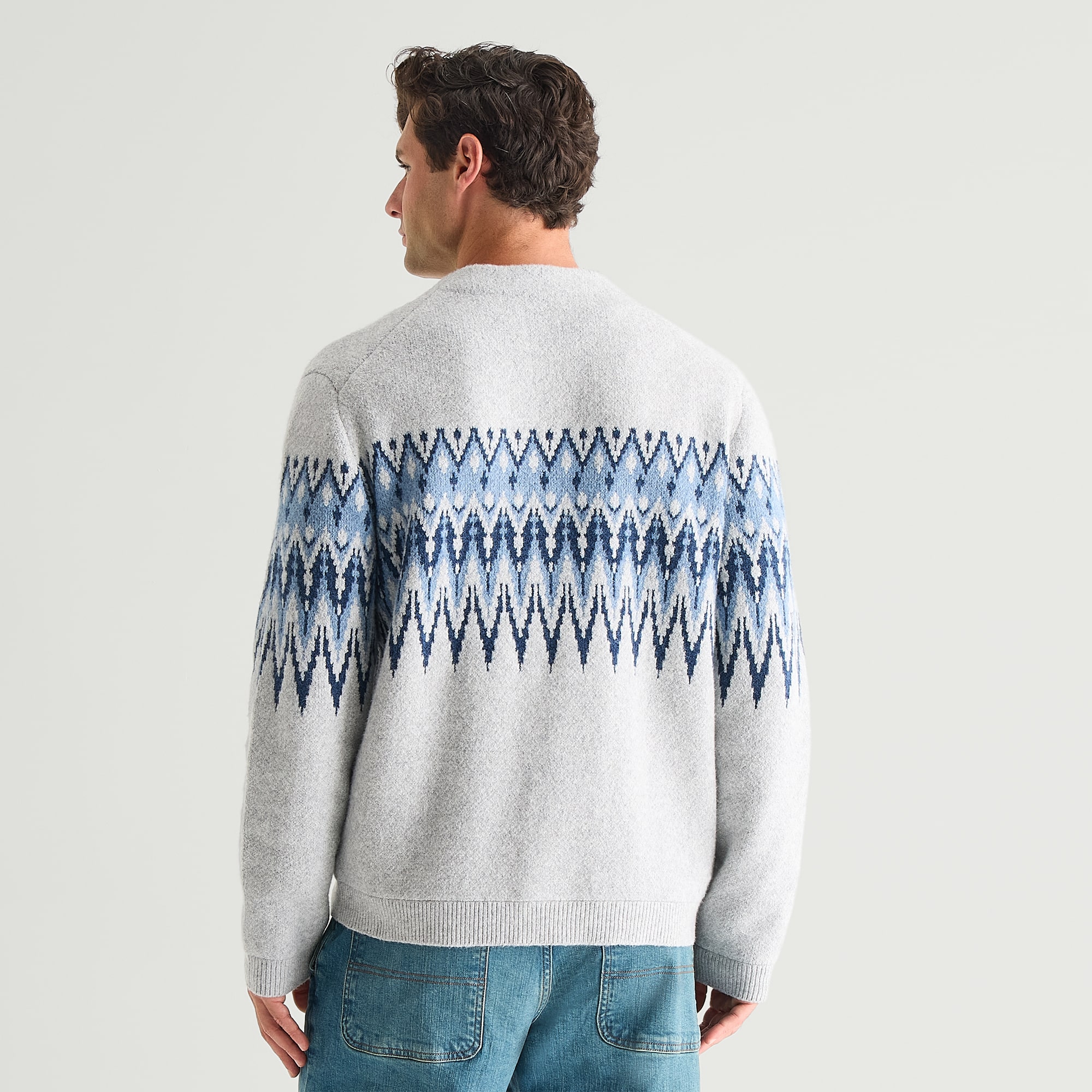 mutual weave Mens V Neck Long Sleeve Button Open Front Geometric Cardigan