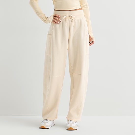 Xersion Womens Drawstring Waist Barrel Leg Mid Rise Regular Fit Fleece Sweatpant
