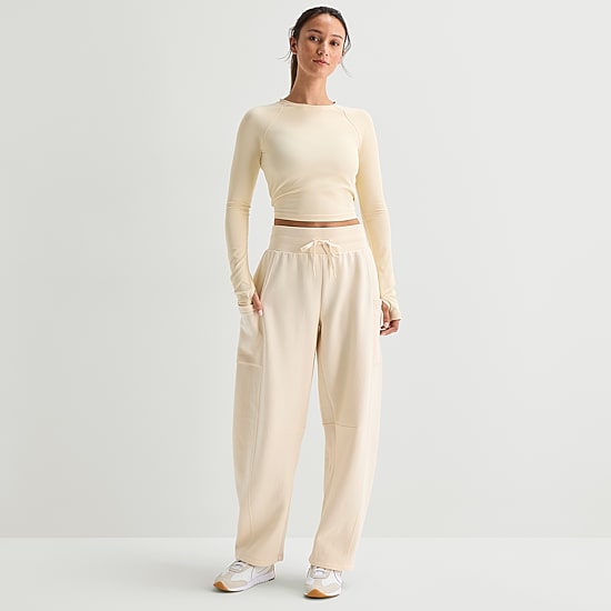 Xersion Womens Drawstring Waist Barrel Leg Mid Rise Regular Fit Fleece Sweatpant