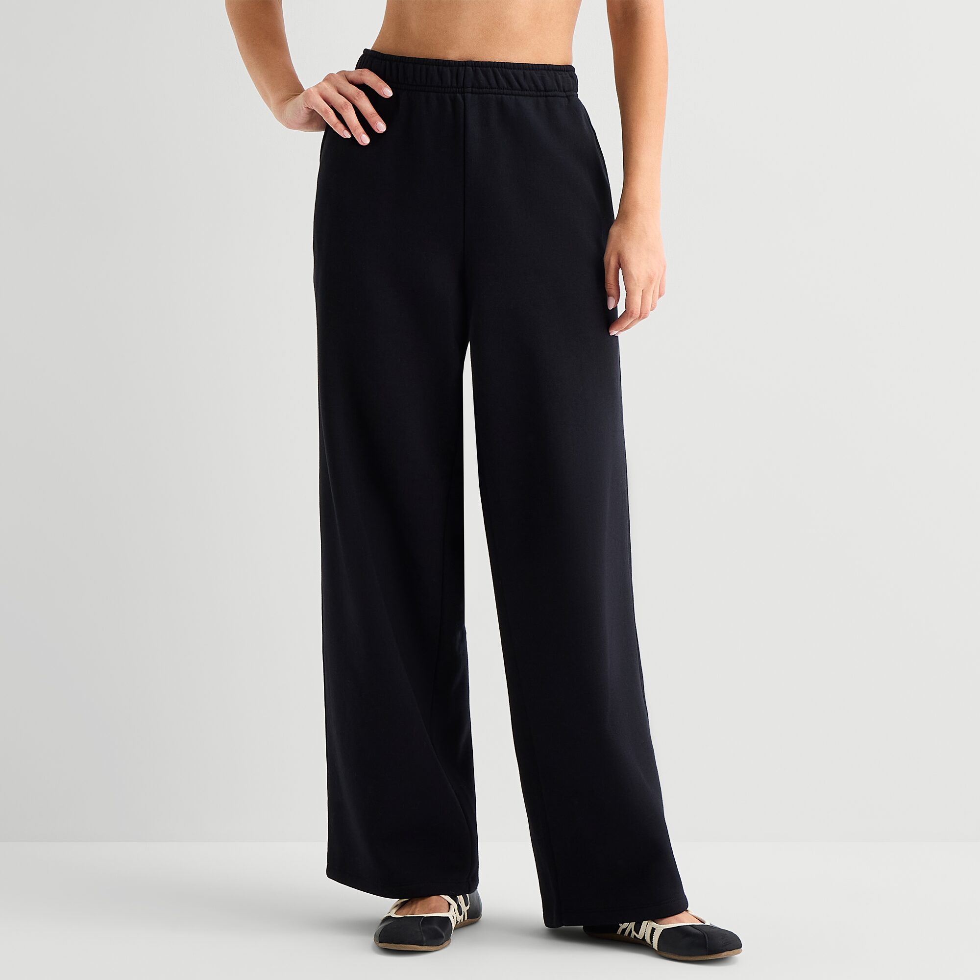 Xersion Womens Drawstring Waist Wide Leg Mid Rise Regular Fit Petite Fleece Sweatpant