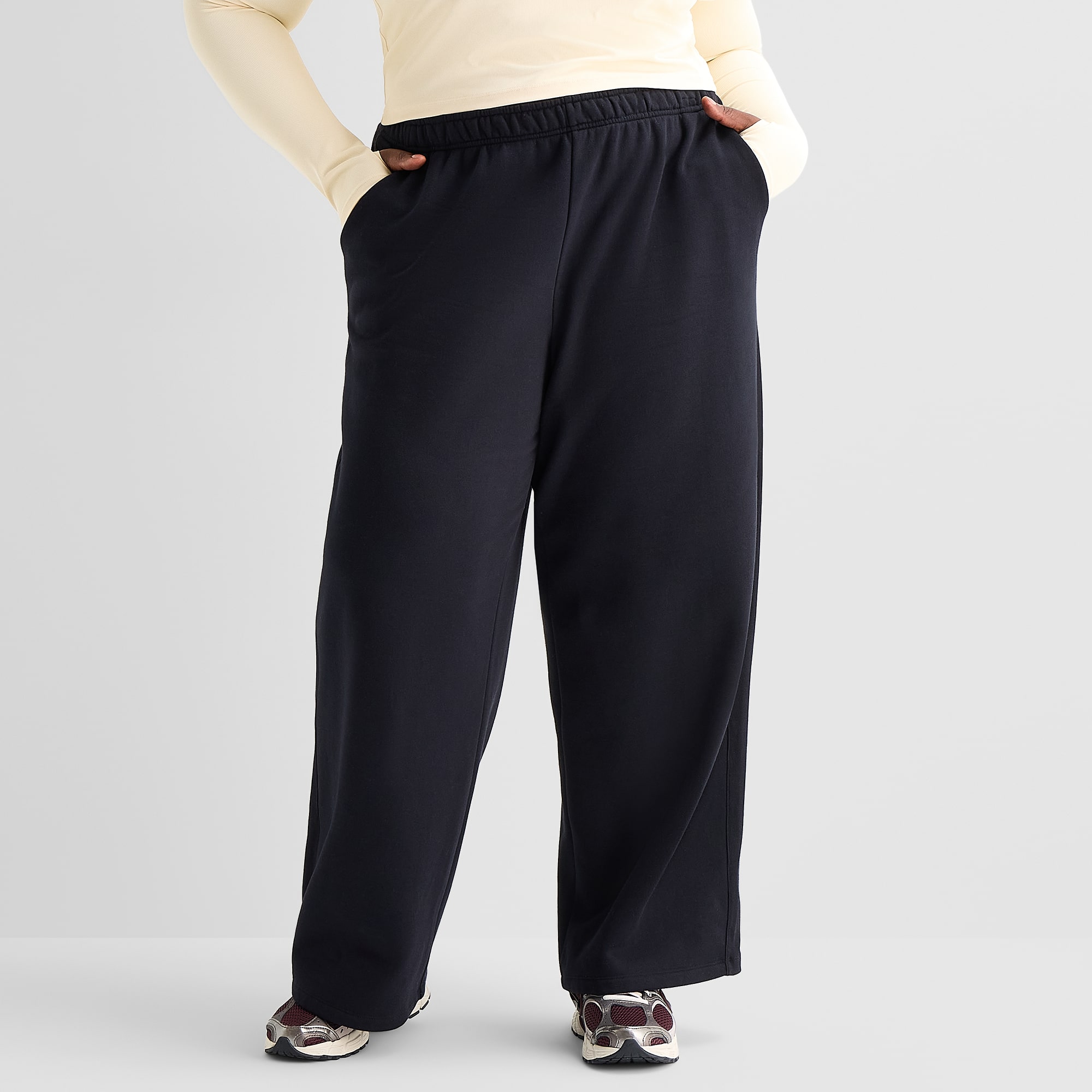Xersion Womens Drawstring Waist Wide Leg Mid Rise Regular Fit Plus Fleece Sweatpant