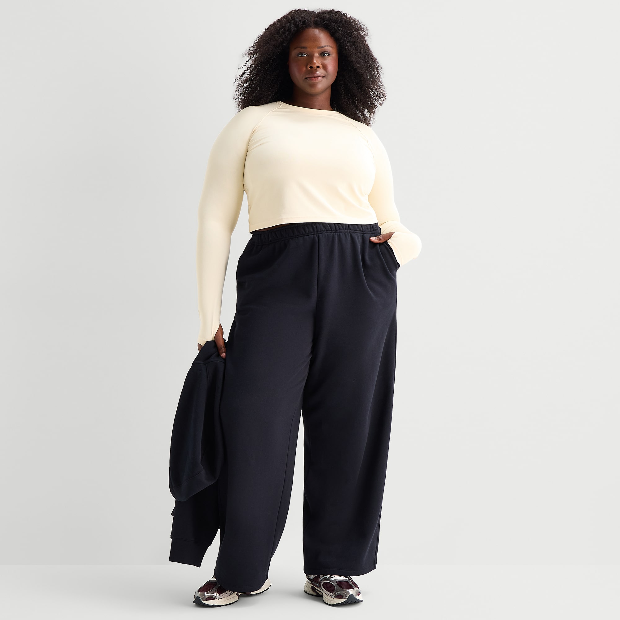 Xersion Womens Drawstring Waist Wide Leg Mid Rise Regular Fit Plus Fleece Sweatpant