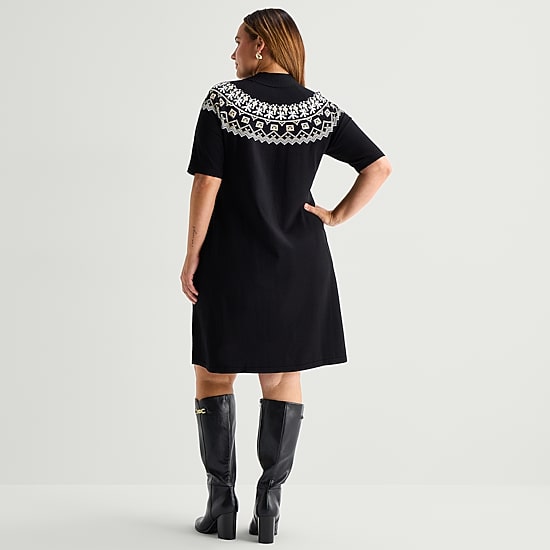 Maia Womens Plus 3/4 Sleeve Argyle Sweater Dress