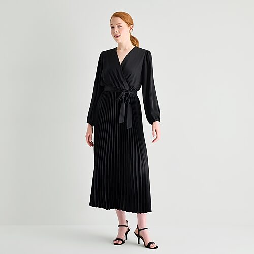 Studio 1 Womens V Neck Long Sleeve Bishop Maxi Dress In Black