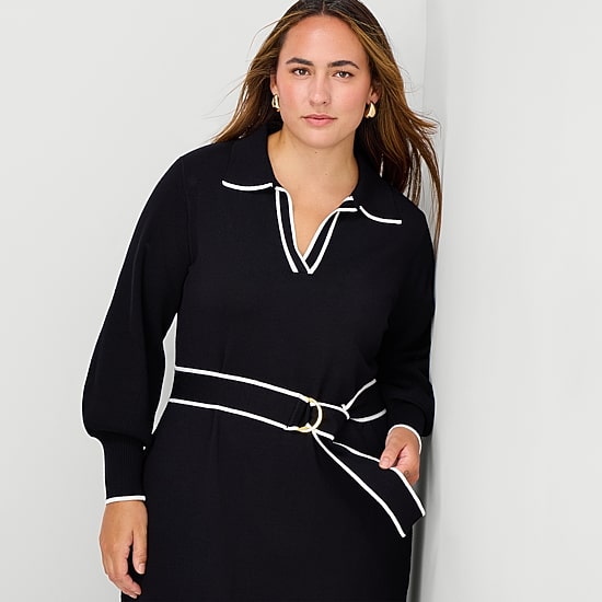 Maia Womens Plus Long Sleeve Midi Sweater Dress