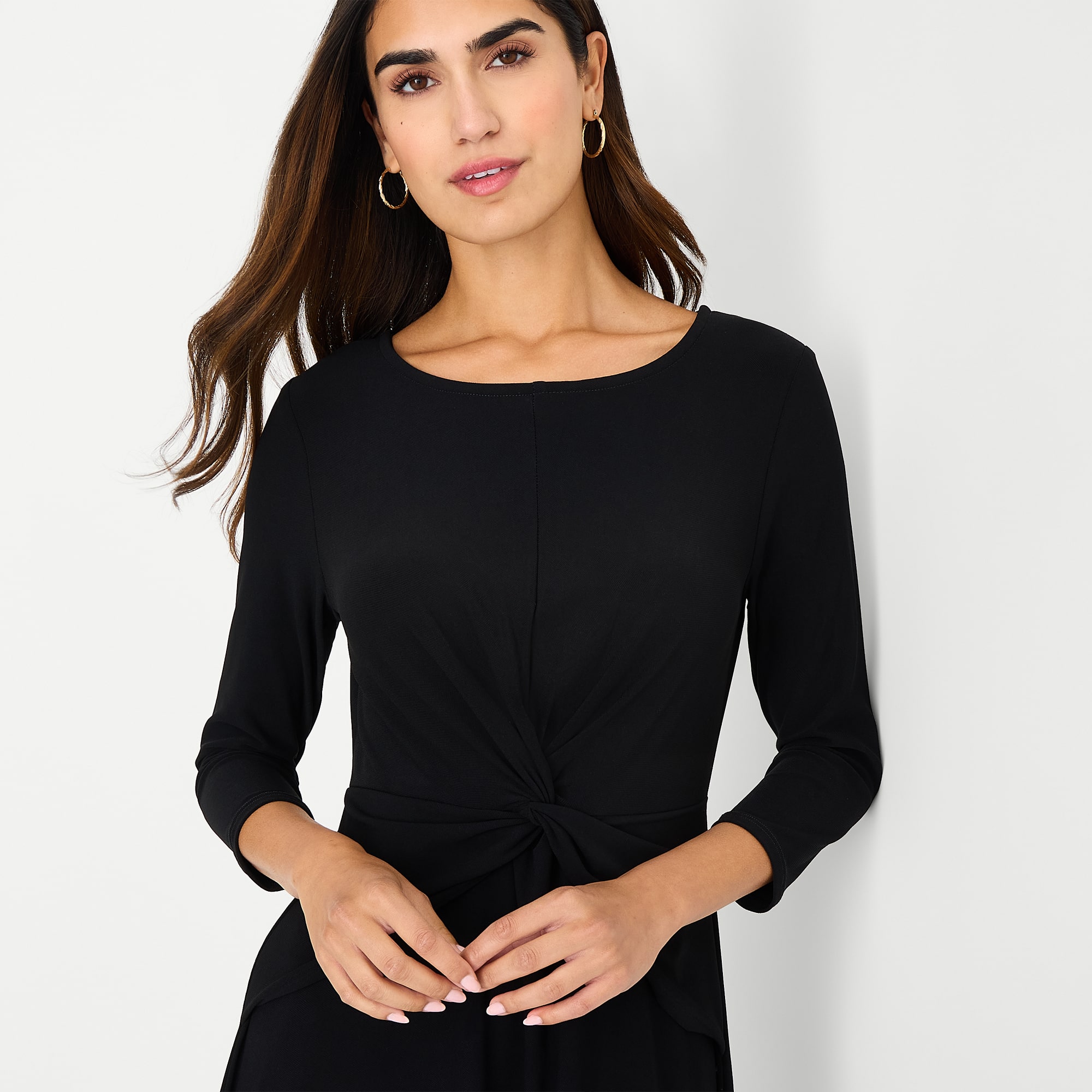 Perceptions Womens Round Neck 3/4 Sleeve Fit + Flare Dress