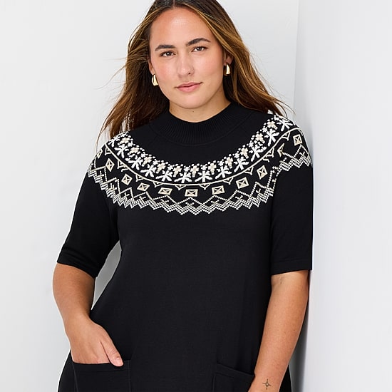 Maia Womens Plus 3/4 Sleeve Argyle Sweater Dress