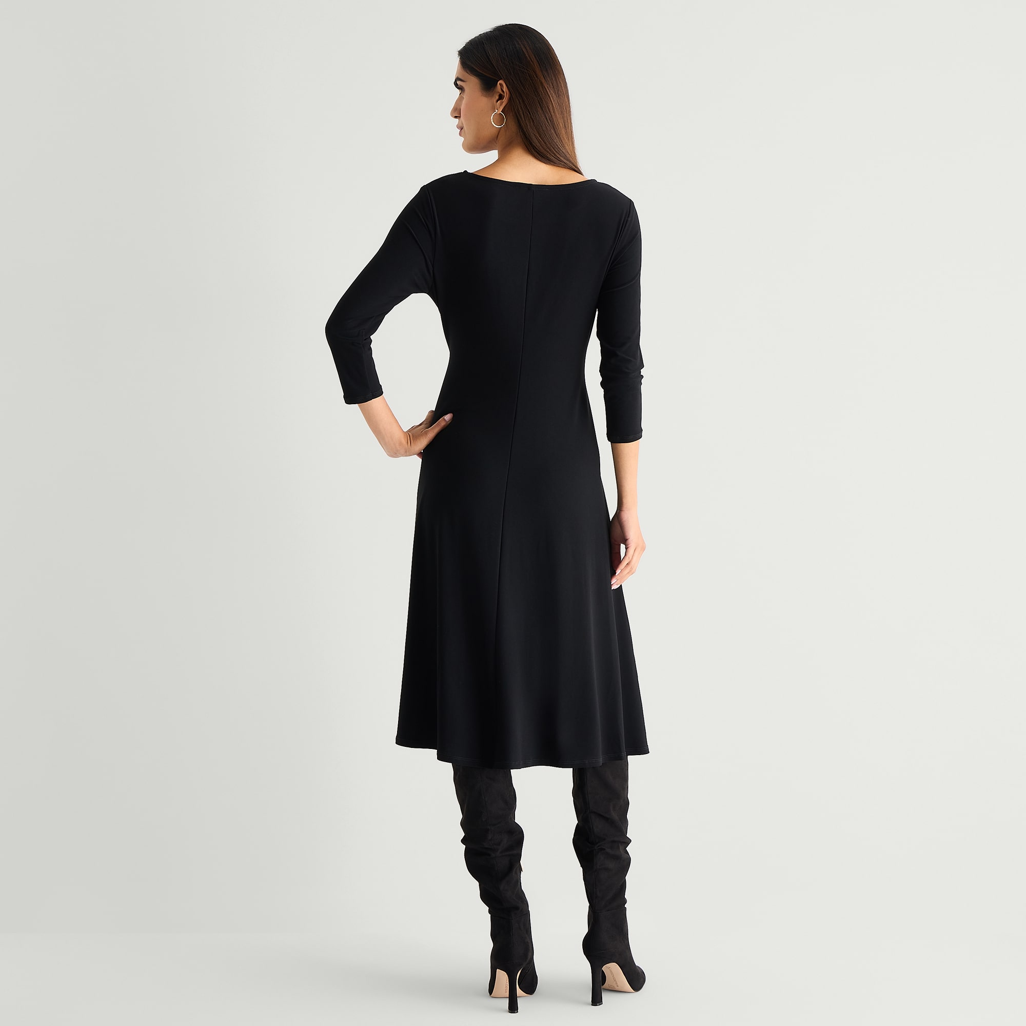 Perceptions Womens Round Neck 3/4 Sleeve Fit + Flare Dress