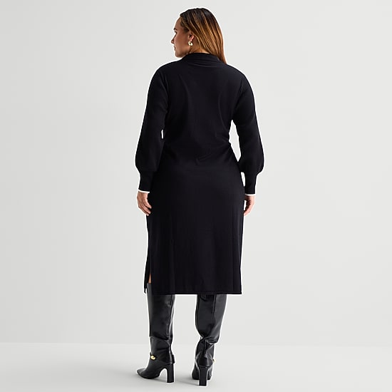 Maia Womens Plus Long Sleeve Midi Sweater Dress