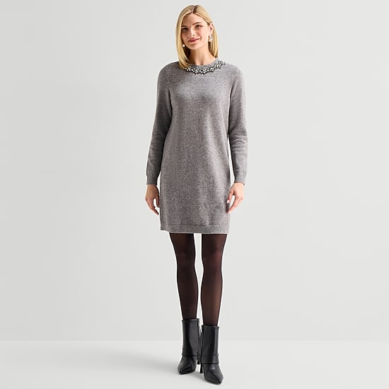 Maia Womens Long Sleeve Sweater Dress
