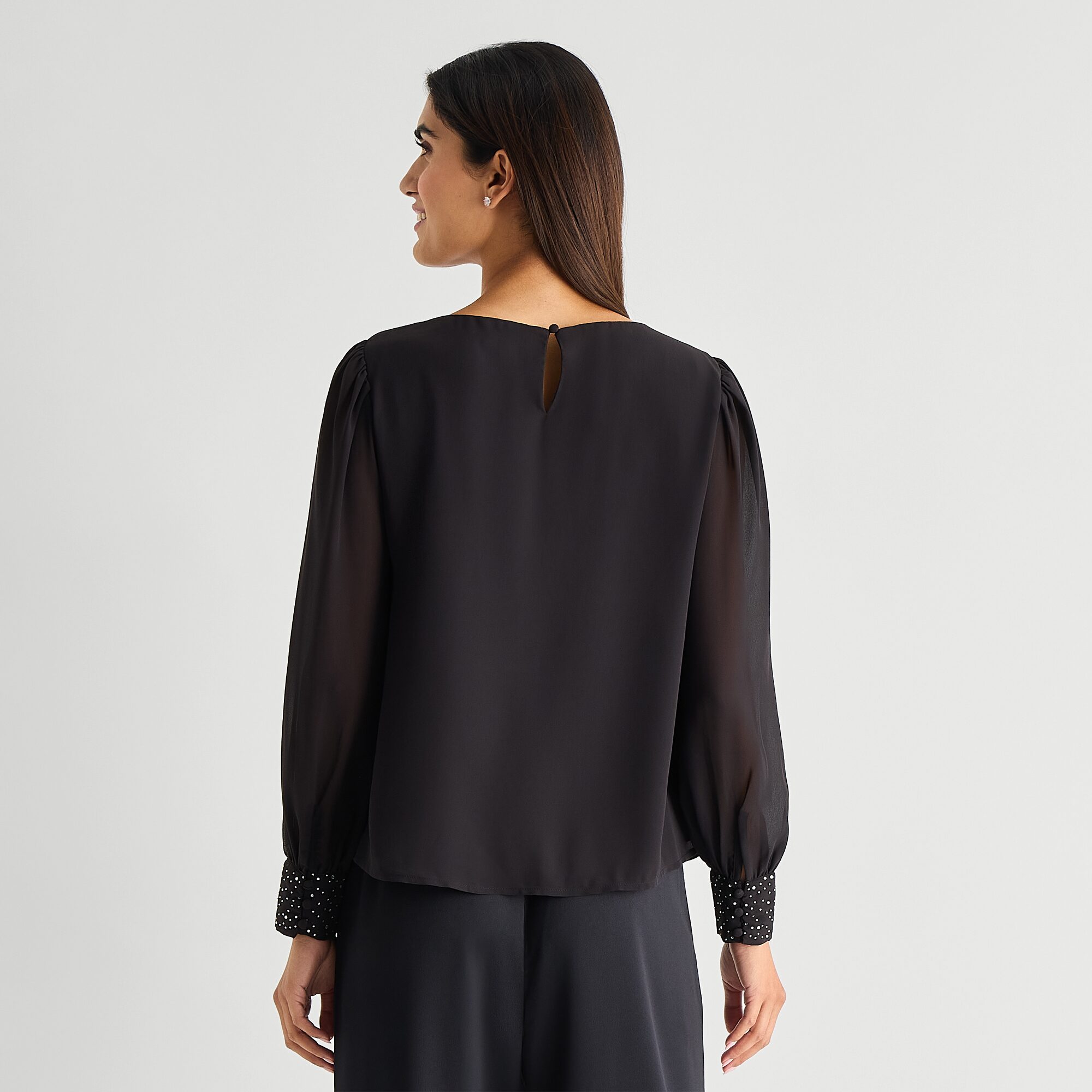 MSK Womens Boat Neck Long Sleeve Embellished Blouse